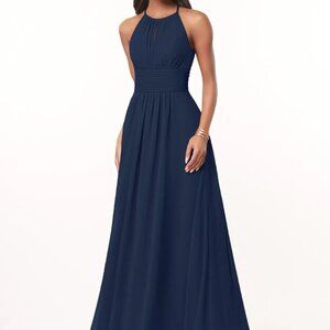 Azazie Bonnie Dark Navy A-Line Keyhole Ruched Chiffon Bridesmaid Dress A16